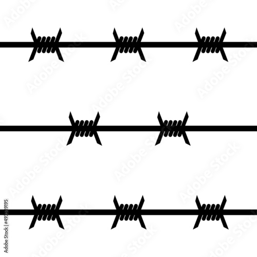 Barbed wire fence sign with sharp spikes, barbed wire to protect the territory