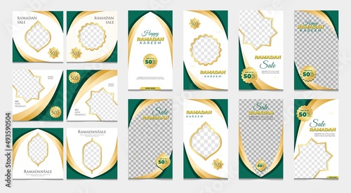 Set of Ramadhan sale social media promotion for business. Social media post Ramadan discount template. Copy space for discount tag or content promo product.