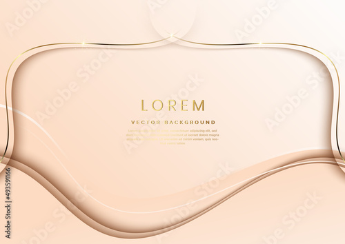 Abstract 3d template soft brown background with gold lines curved wavy sparking with copy space for text.