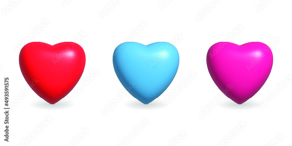 3D Rendering hearts vector set 