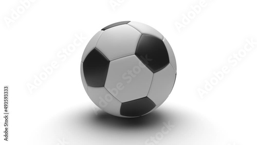 Soccer ball slowly spinning in place, white background and close-up. Animation 4k