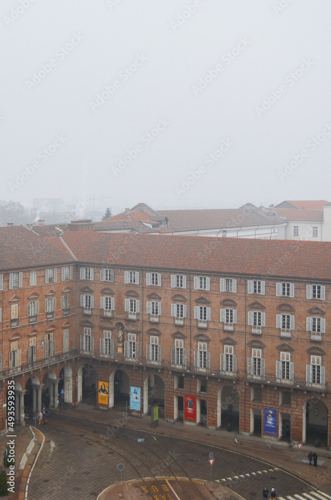 Foggy views of the beautiful city of Turin, Italy