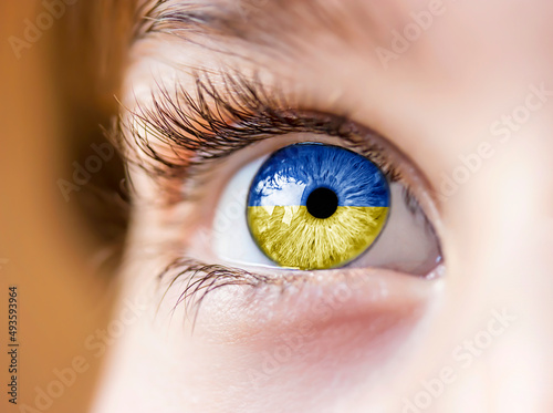 Flag of Ukraine in beautiful boy eye
