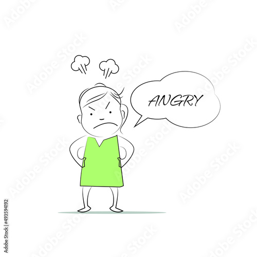 Angry. Speech bubble character. Doodle style character. An illustration of simple human movements and emotions.