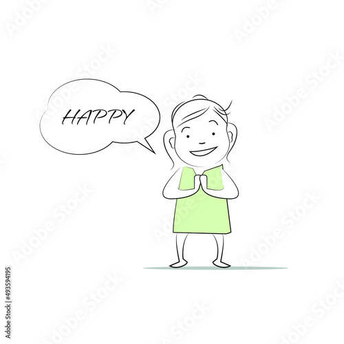 Happy. Speech bubble character. Doodle style character. An illustration of simple human movements and emotions.