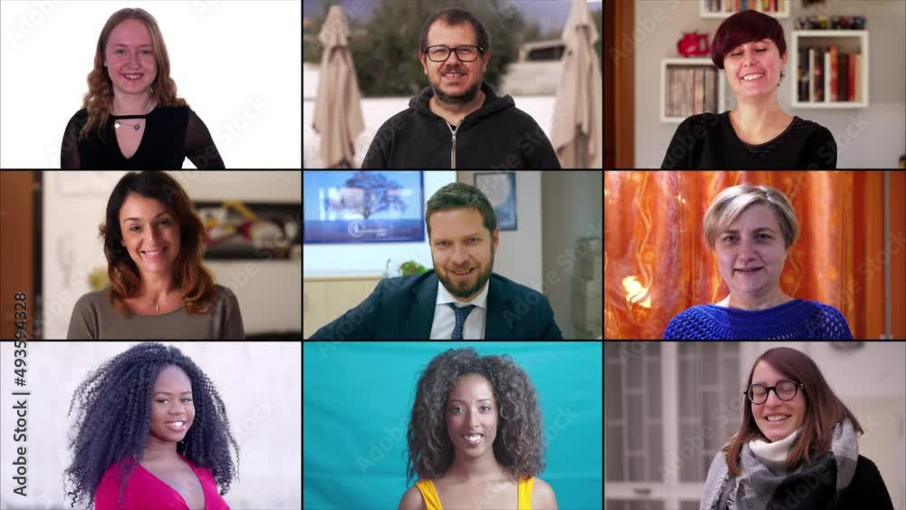 Cheerful men and women smiling at camera. Collage of smiling happy people. Multiscreen of happy people smiling at camera. People laughing and looking camera joyful. Emotion concept Cheerful men and women smiling at camera. Collage of smiling happy people. Multiscreen of happy people smiling at camera. People laughing and looking camera joyful. Emotion concept