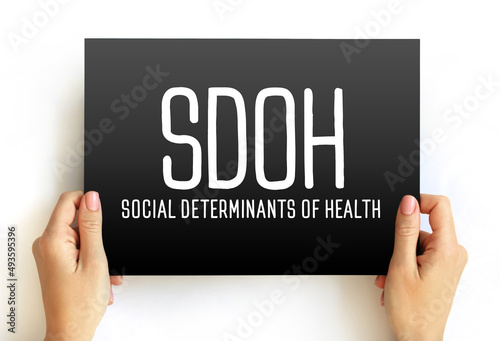 SDOH Social Determinants Of Health - economic and social conditions that influence individual and group differences in health status, acronym text on card photo