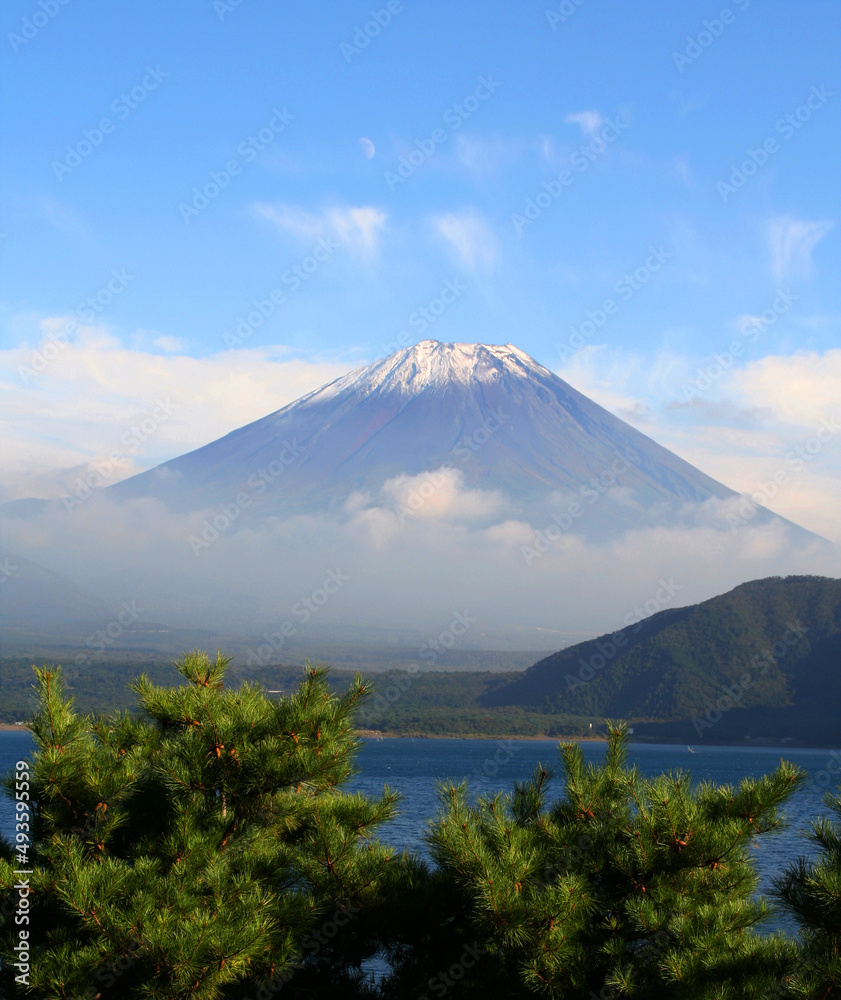 日本の世界遺産　富士山に朝焼けの風景　千円札 旧五千円札