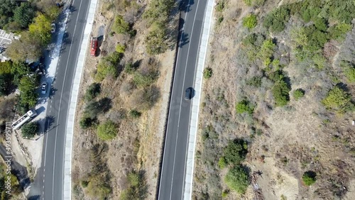 Car is driving along a serpentine. Beautiful view of Turkey.