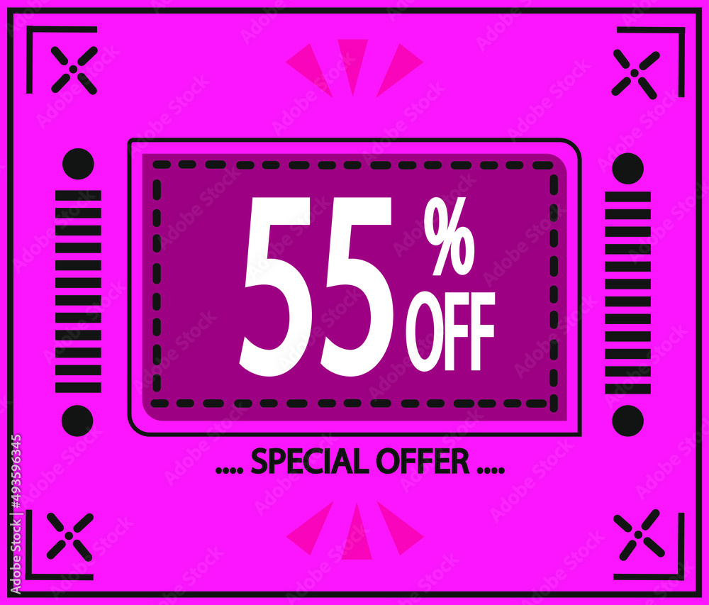 55% off. vector special offer marketing ad. pink flag