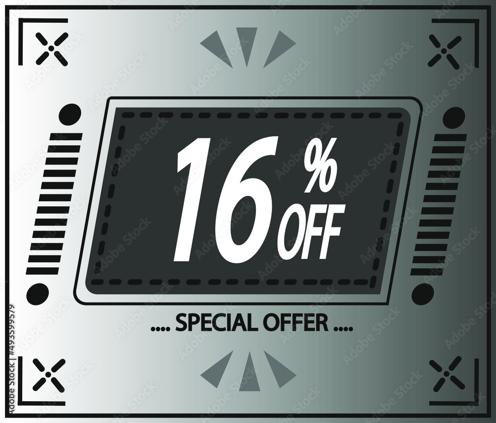 16% off. vector special offer marketing ad. gray flag 16% off. vector special offer marketing ad. gray flag