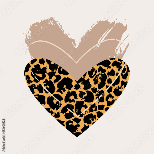 Abstract modern heart shapes silhouette with skin print, grunge texture template