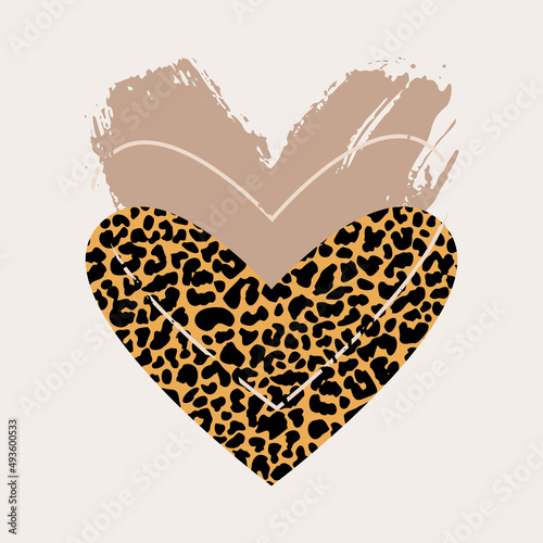 Abstract modern heart shapes silhouette with skin print, grunge texture template