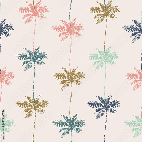 Simple grunge palms seamless pattern. Nature print with palm trees lines photo