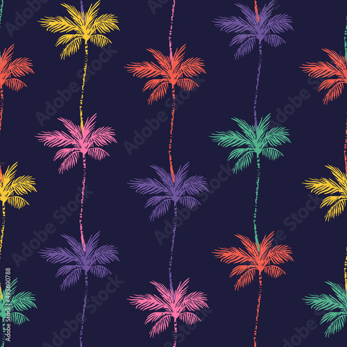 Simple grunge palms seamless pattern. Nature print with palm trees lines