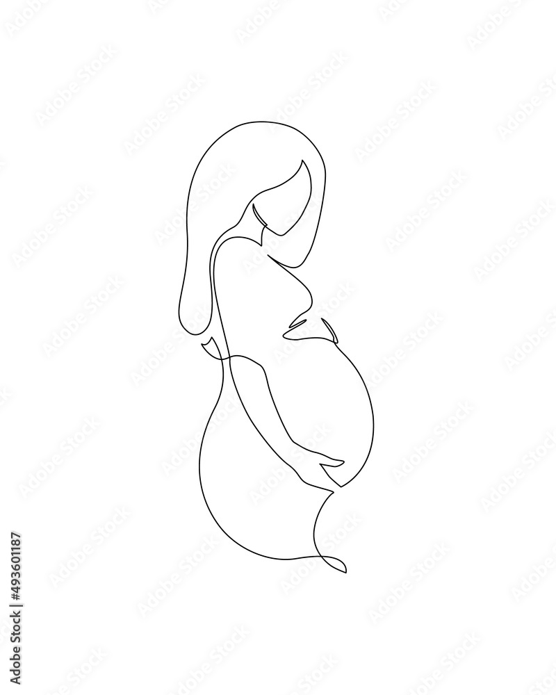 Pregnancy and motherhood modern concept art. Abstract pregnant woman continuous line drawing.