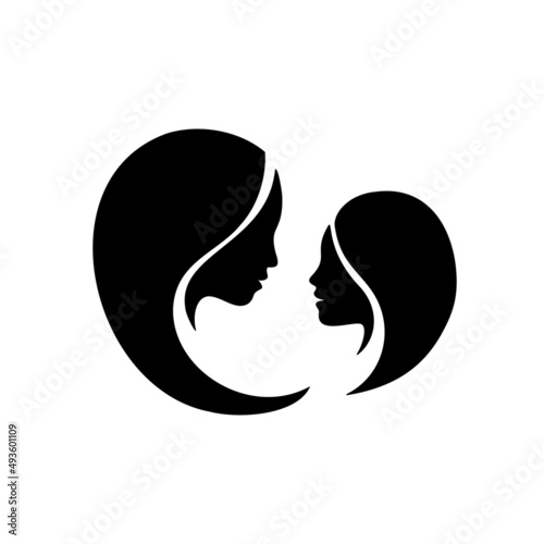 Mommy little kid silhouette. Abstract family. Mom and her daughter profiles