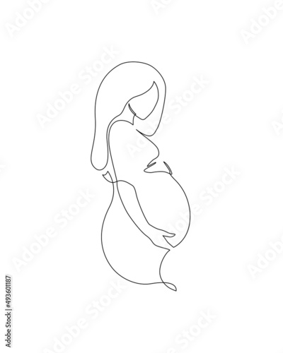 Pregnancy and motherhood modern concept art. Abstract pregnant woman continuous line drawing.
