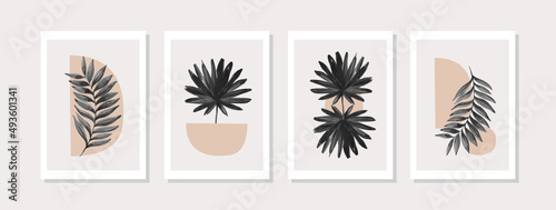 Modern illustration: tropical palm leaf, geometry elements for minimal print, poster, boho wall decor, flat design