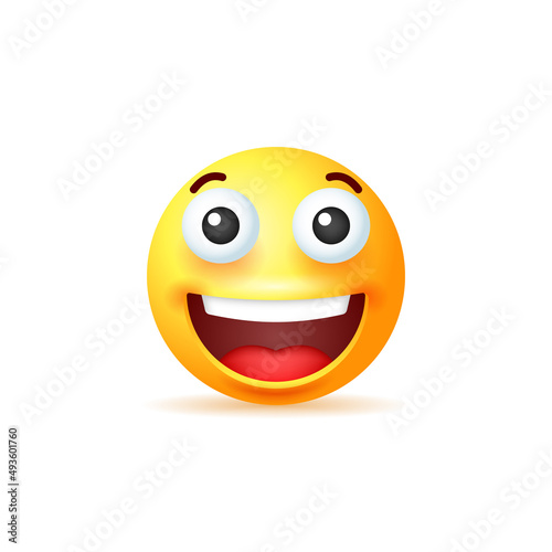 Smiling yellow emoji isolated on white background.