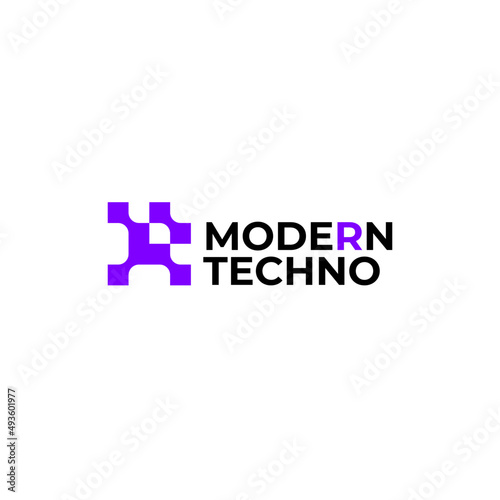 abstract letter r tech flat modern logo design