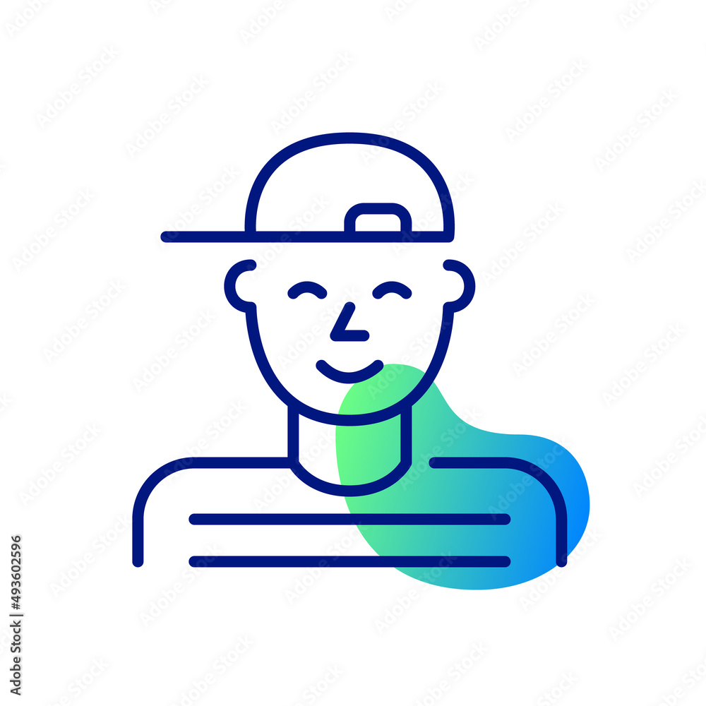 Young teenage boy wearing a baseball cap. Pixel perfect, editable stroke icon Young teenage boy wearing a baseball cap. Pixel perfect, editable stroke icon