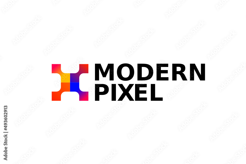 abstract modern pixel tech logo design