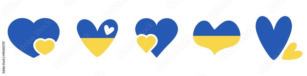 Heart with ukraine colors. Support Ukraine signs. Vector isolated on white.
