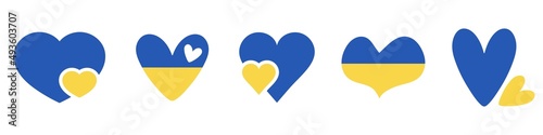 Heart with ukraine colors. Support Ukraine signs. Vector isolated on white.
