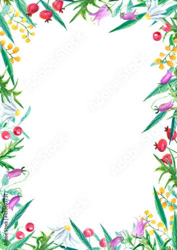 Wallpaper Mural Watercolor wildflower frame on white background Torontodigital.ca