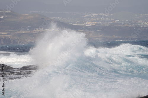 Waves breaking against the shore. El Confital. La Isleta Protected Landscape. Las Palmas de Gran Canaria. Gran Canaria. Canary Islands. Spain.