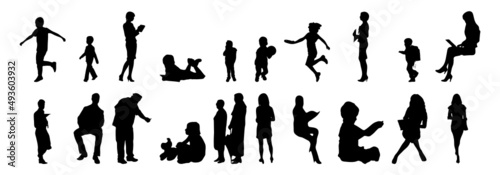 Vector silhouettes, Outline silhouettes of people, Contour drawing, people silhouette, Icon Set Isolated, Silhouette of sitting people, Architectural set	