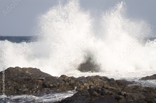 Waves breaking against the shore. El Confital. La Isleta Protected Landscape. Las Palmas de Gran Canaria. Gran Canaria. Canary Islands. Spain.