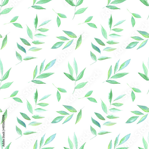 Seamless watercolor floral pattern with branches on white background