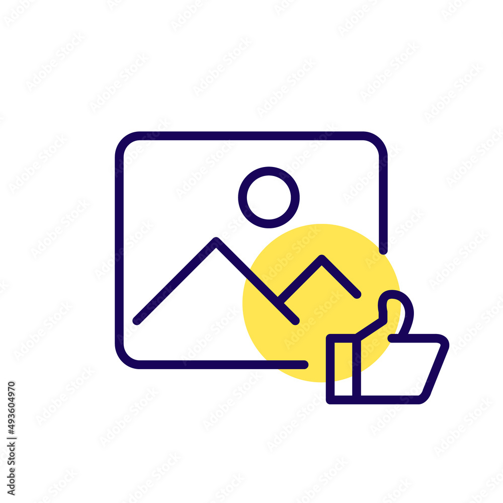 Thumbs up reaction under a picture. Pixel perfect, editable stroke icon Thumbs up reaction under a picture. Pixel perfect, editable stroke icon
