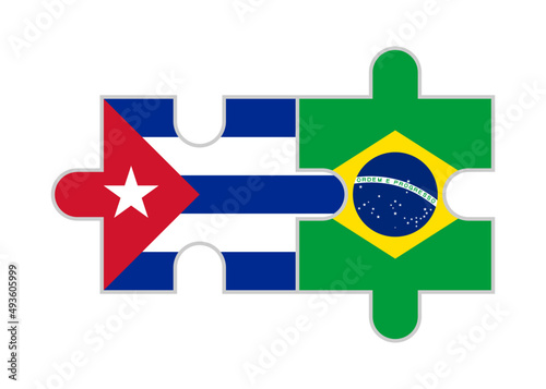 puzzle pieces of cuba and brazil flags. vector illustration isolated on white background