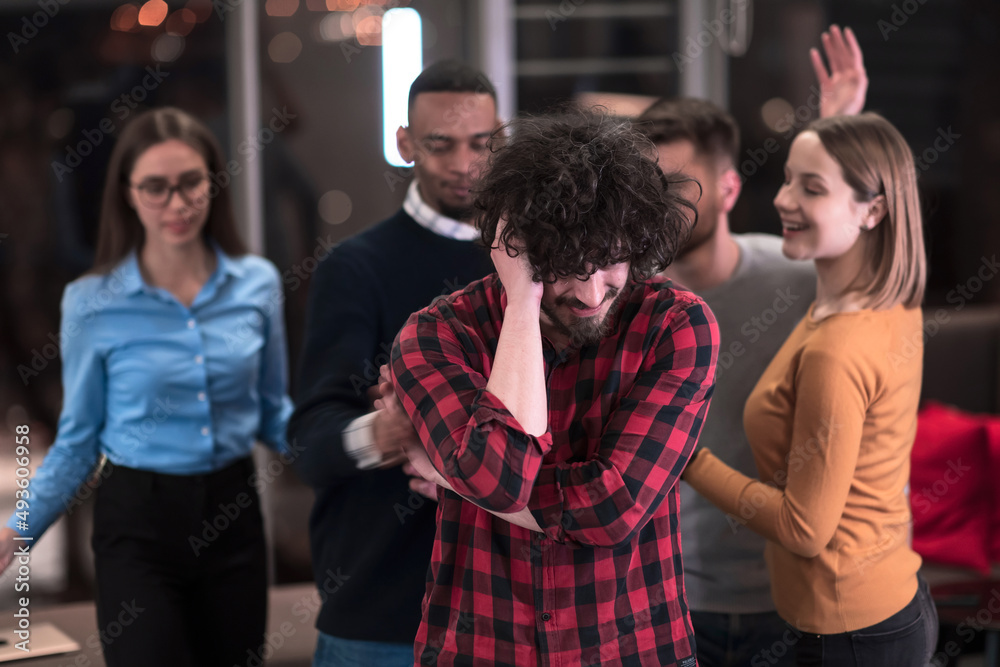 Fototapeta premium A group of young business people have fun playing interesting games while taking a break from work in a modern office. Selective focus 