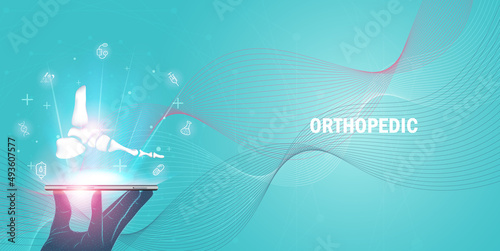 Technology for treatment of bone foot and ankle  injury. Abstract traumatology and orthopedics. Medical science in the hospital for body joints.