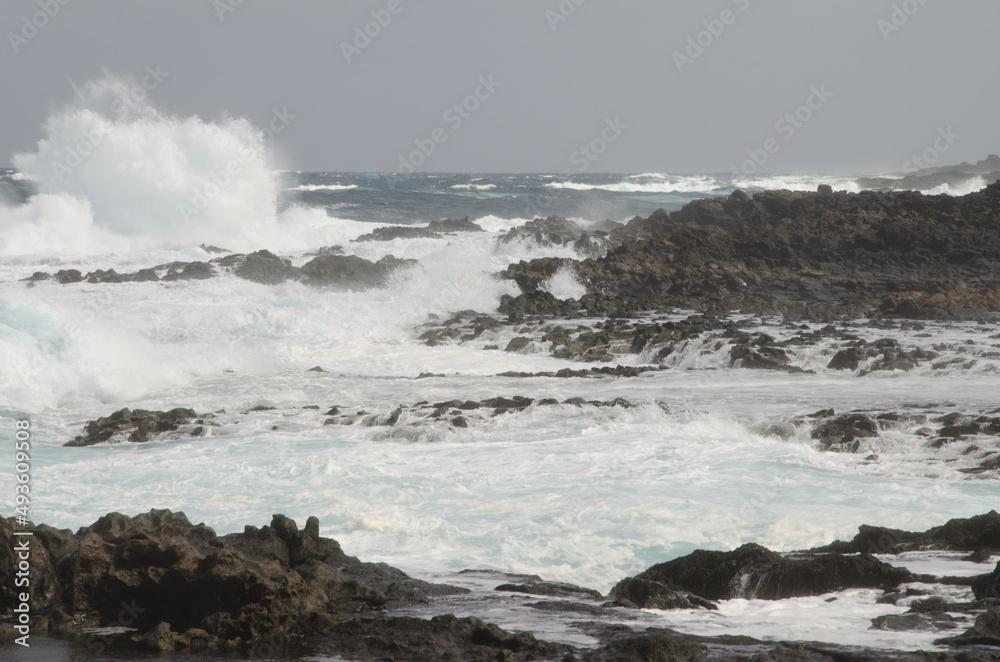 Coastal landscape with a rough sea. El Confital. La Isleta Protected Landscape. Las Palmas de Gran Canaria. Gran Canaria. Canary Islands. Spain.