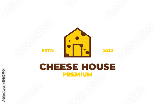 Flat cheese house icon logo design vector template