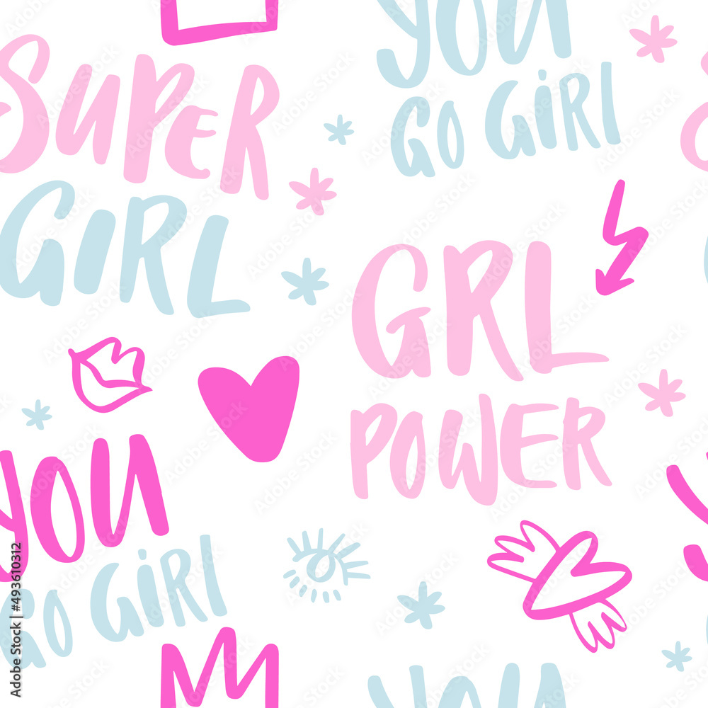 Lettering Pattern with hand-drawn elements and texts about women Lettering Pattern with hand-drawn elements and texts about women