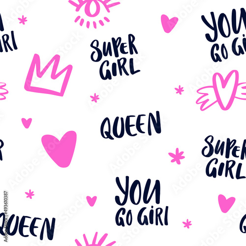 Lettering Pattern with hand-drawn elements and texts about women