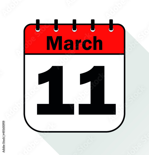 March day 11 red - Calendar Icon - Vector Illustration