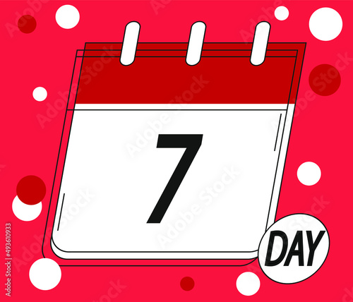 Calendar day 7. Days of the year and week. Calendar vector in red