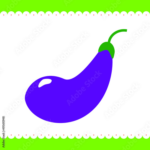 Eggplant on a white background with a decorative frame. Eggplant simple image that can be used as a label, logo, sticker, icon, card for educational kids games. Stock vector illustration. photo