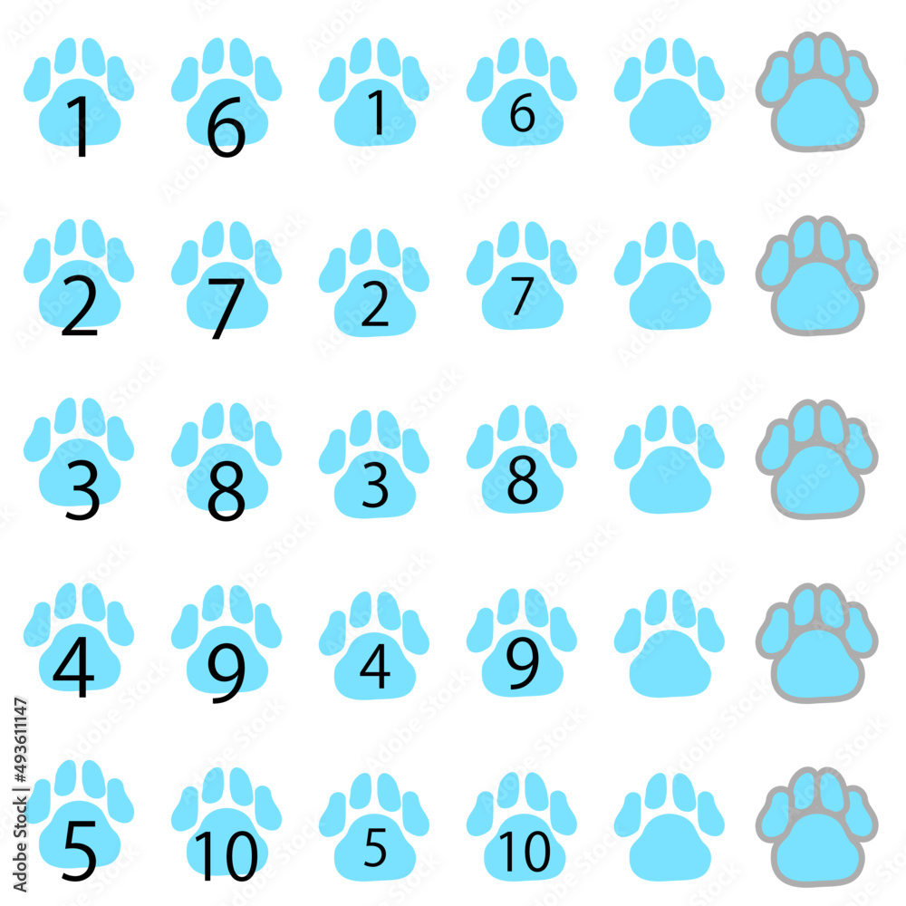 A set of sky blue numerical footprints from one to ten.