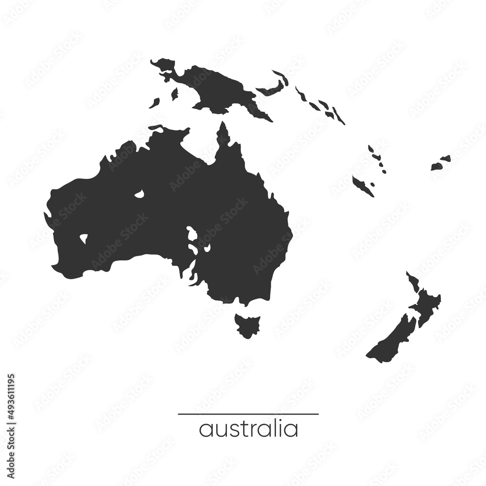 Australia and Oceania map. Monochrome Australia icon. Vector