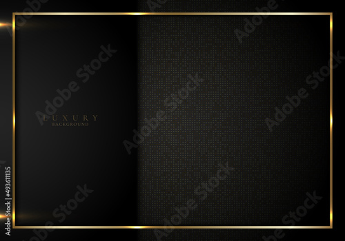 Abstract elegant 3D black stripes and golden frame on squares pattern background with lighting effect