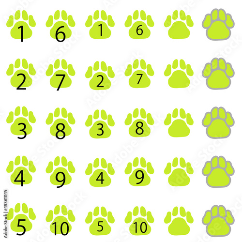A set of the lime green numerical footprints from one to ten.
