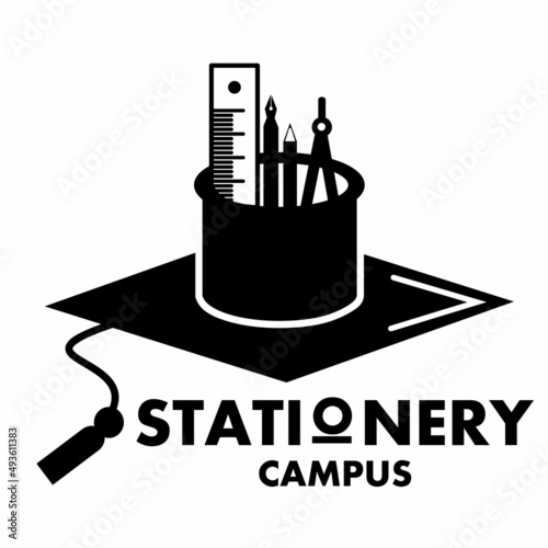 Stationery campus vector logo template. This design use hat or cap symbol. Suitable for education tool.